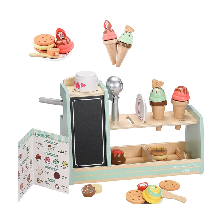 3-in-1 Counter Playset Wooden Ice Cream Coffee Shop Toy