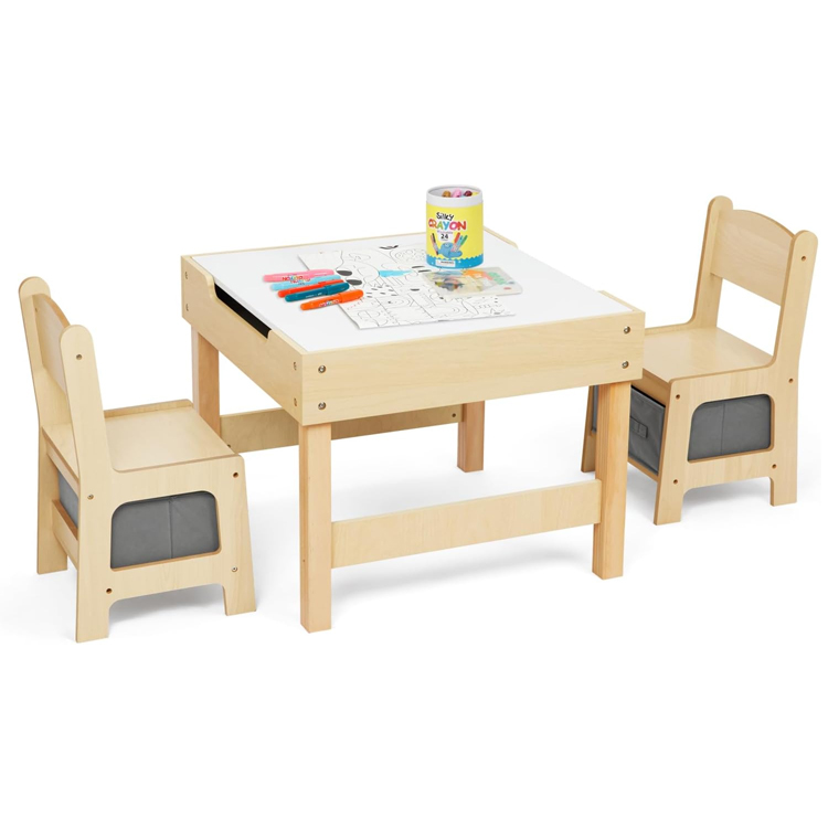 3 in 1 Kids Wooden Table & 2 Chair Set