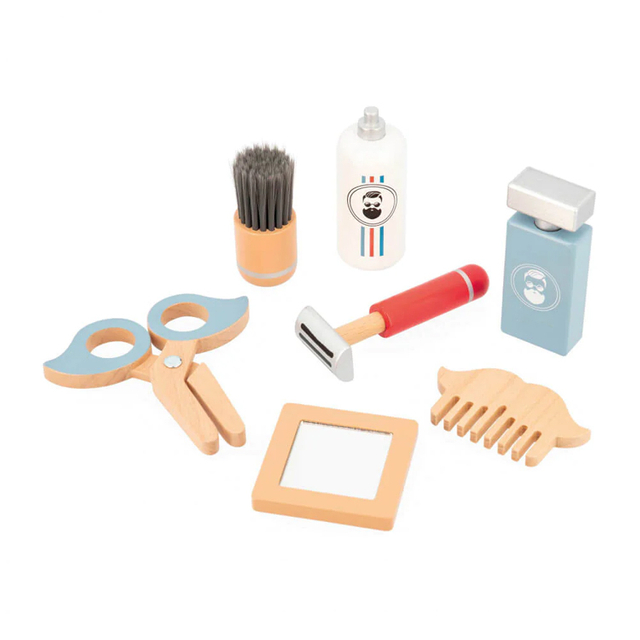Kids 7 Pcs Wooden Toy Haircut Set with Storage Bag