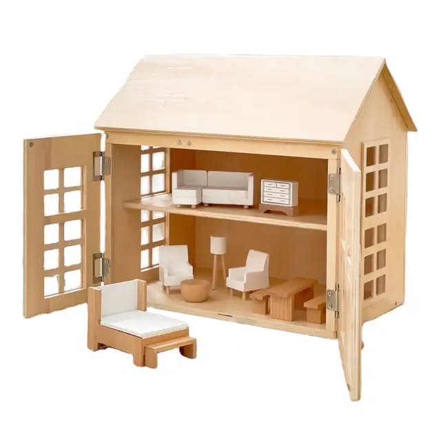 Mini Wooden Dollhouse with Frunitures for Kids
