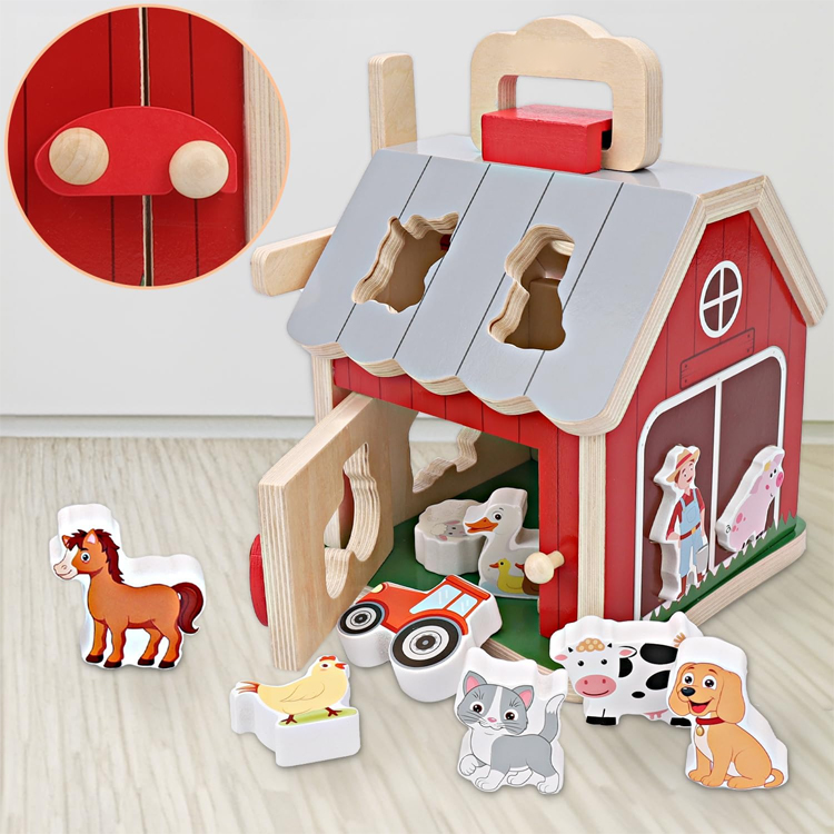 Farm Animal Matching Wooden Shape Sorter Box for Toddlers