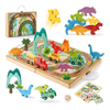 25 Pieces Wooden Dinosaur Train Set for Kids Age 3+