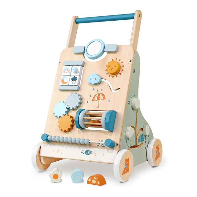 Toddler Push Activity Center Wooden Baby Walker Toy with Shape Sorter 