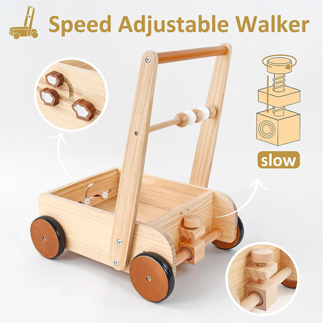 Adjustable Speed Wooden Baby Walker Push Toys
