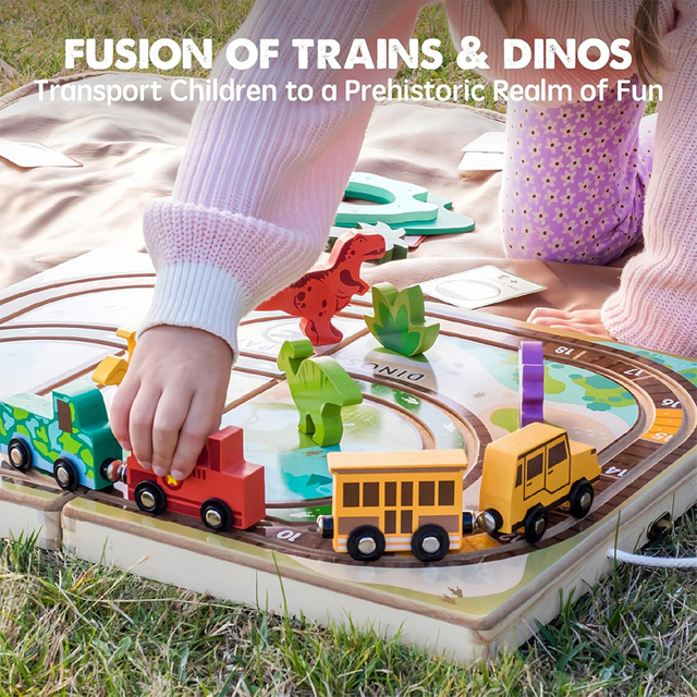 25 Pieces Wooden Dinosaur Train Set for Kids Age 3+