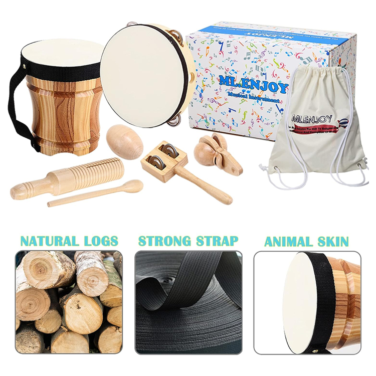 Wooden Musical Instruments Kids Drum Set Toy 