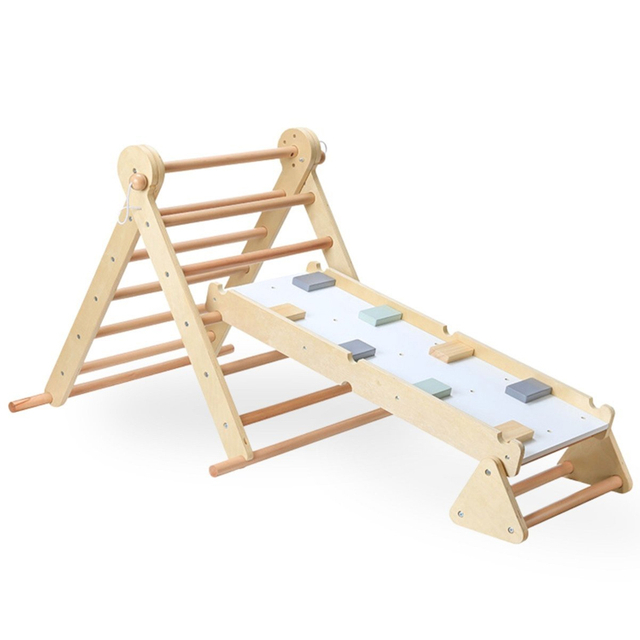 Kids Wooden Climbing Triangle with Ramp and Arch