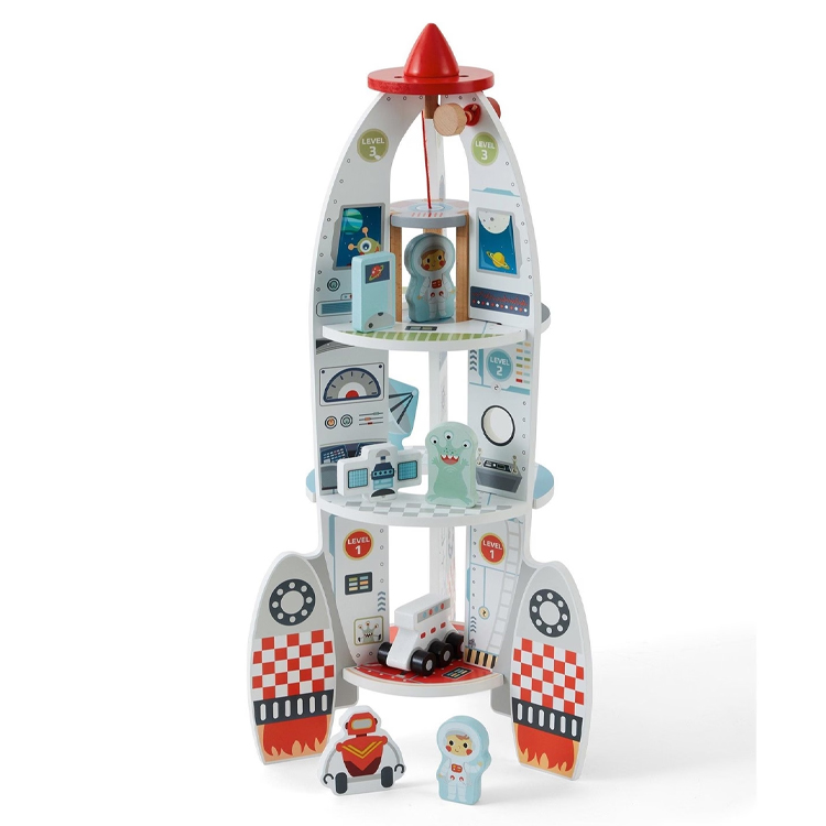 Pretend Play Wooden Space Rocket Play Set Toy for Kids