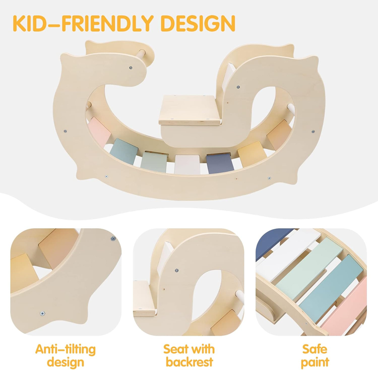 Wooden Macaroon Rainbow Color Rocking Chair for Baby