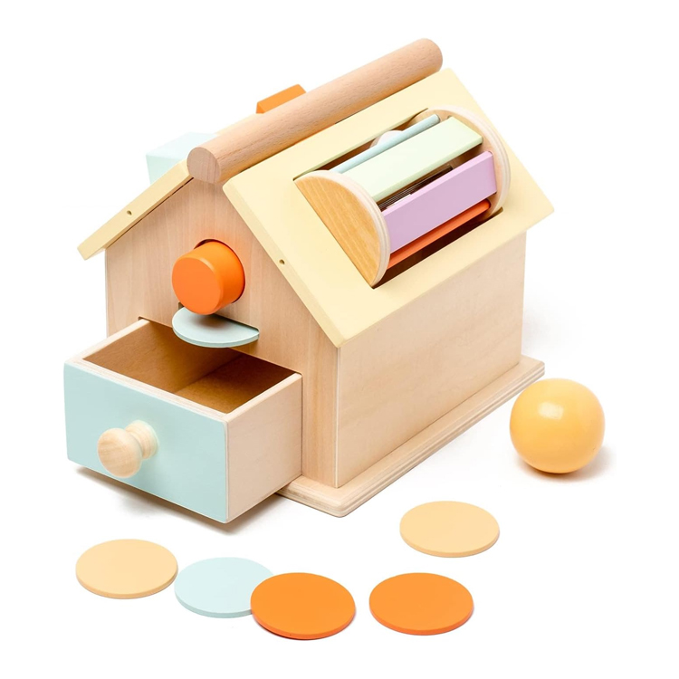 Montessori Shape Sorter Wooden Coin Drop Toy House for 1 Year Toddlers