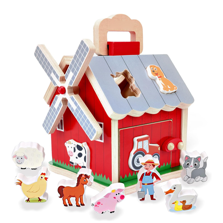 Farm Animal Matching Wooden Shape Sorter Box for Toddlers