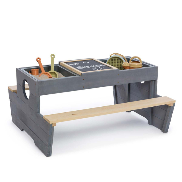 Wooden Kids Picnic Table Set with Benches and Play Dishes
