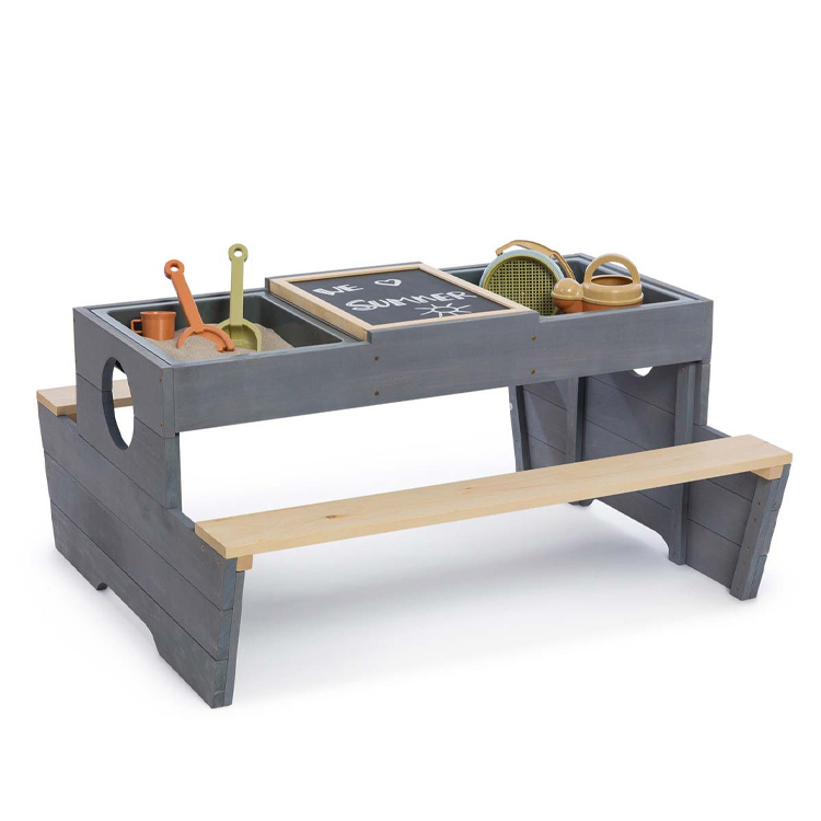 Wooden Kids Picnic Table Set with Benches and Play Dishes