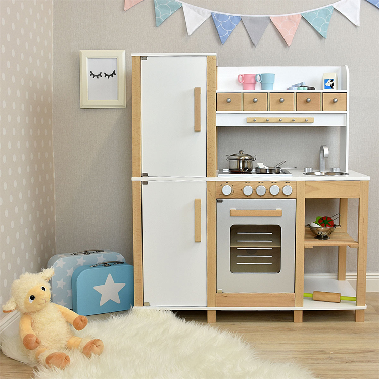 Wooden Kids Play Kitchen Set with Oven and Cabinet
