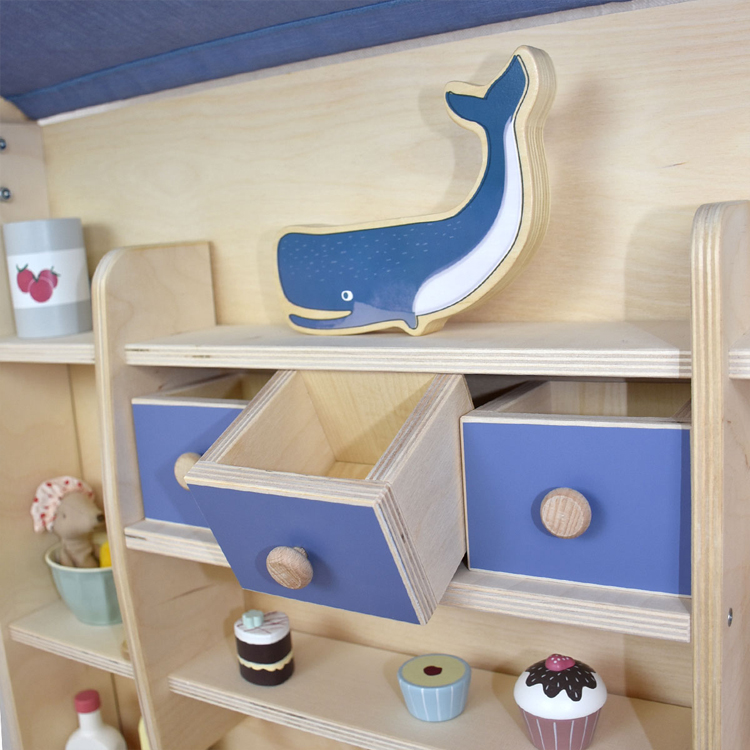 Wooden Kids Pretend Play Shop Set with Canopy and Play Food