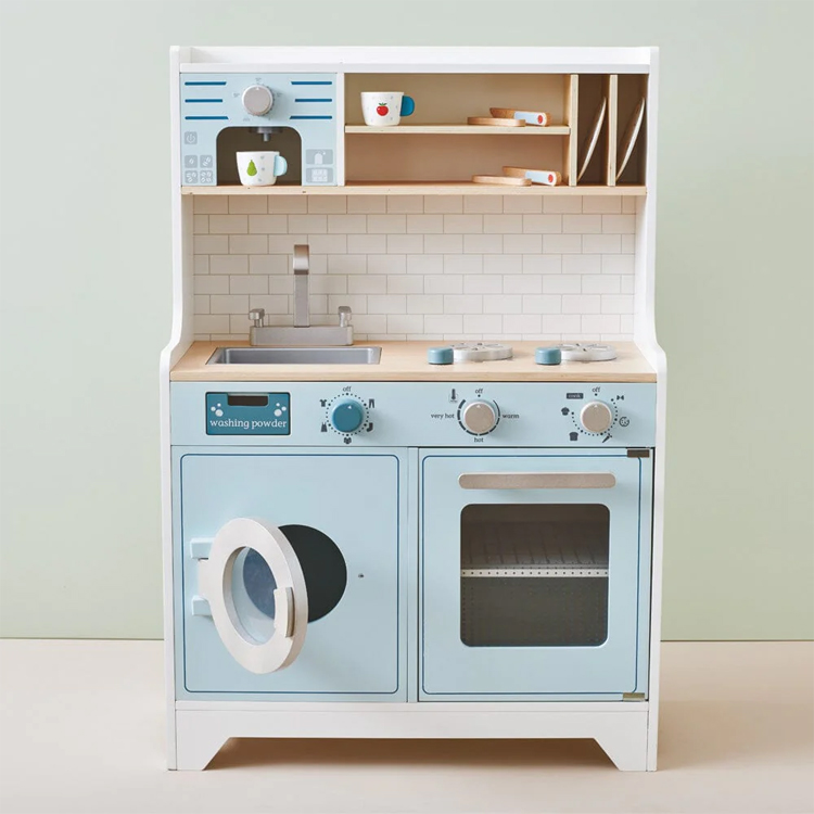 Blue Wooden Kids Play Kitchen Set