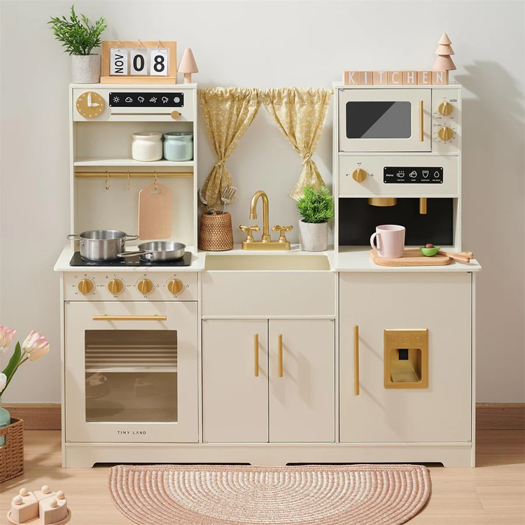 Wooden Kids Play Kitchen Set with Realistic Appliances