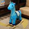 Bright Blue Unicorn Plush Rocking Toy with Wooden Base for Kids