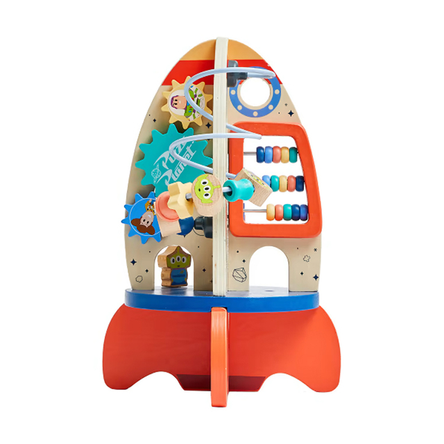 Wooden Rocket Activity Toy for Kids with Abacus & Space Elements