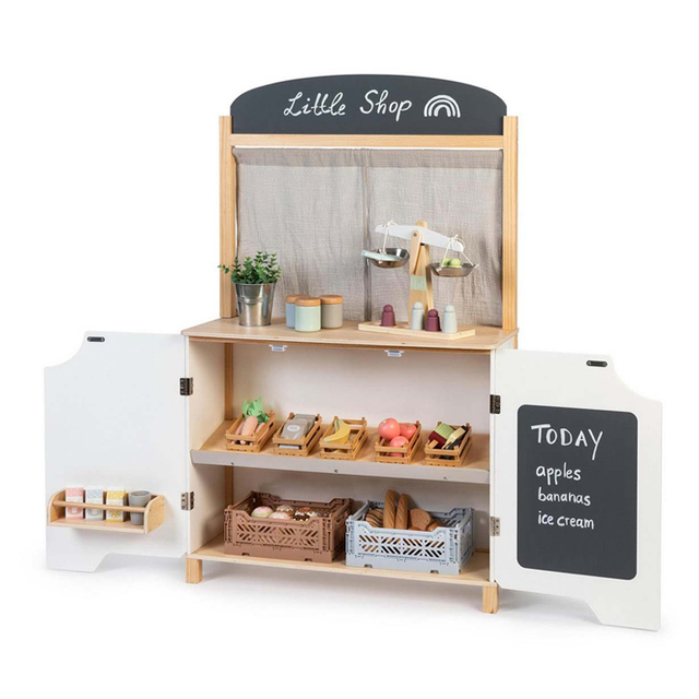 Wooden Kids Grocery Store Pretend Play Set with Chalkboard