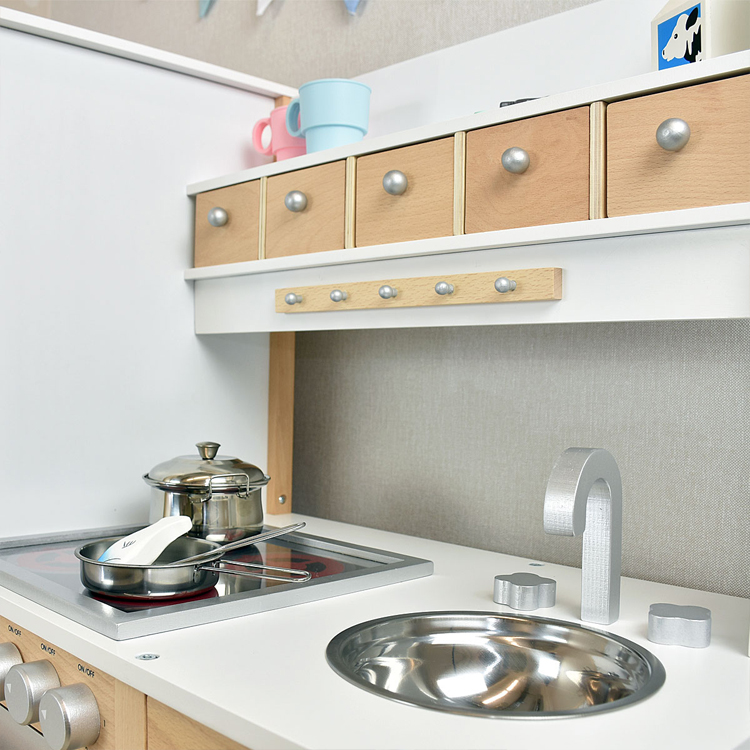 Wooden Kids Play Kitchen Set with Oven and Cabinet