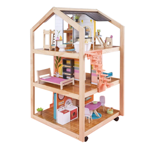 Removable Wooden Three - Story Dollhouse with Furniture