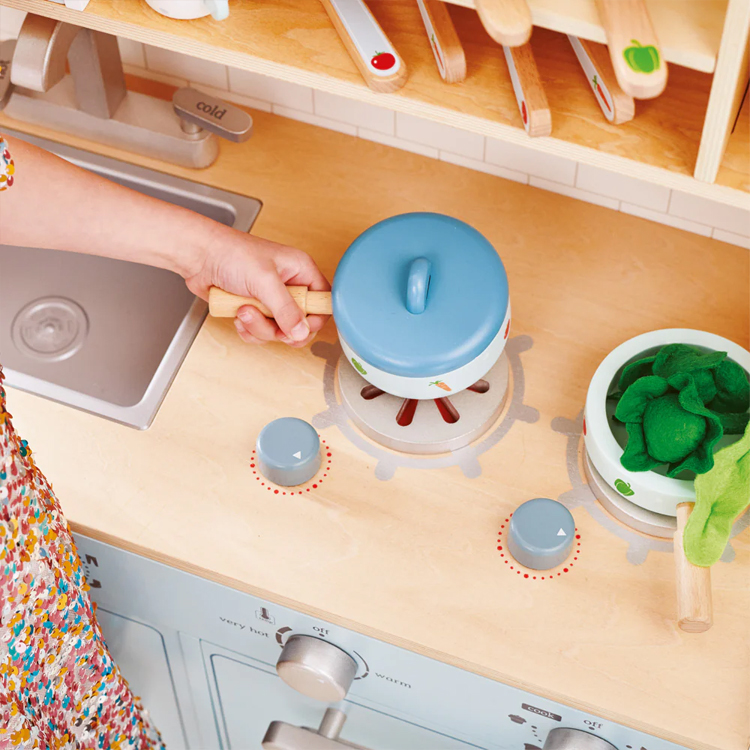 Blue Wooden Kids Play Kitchen Set