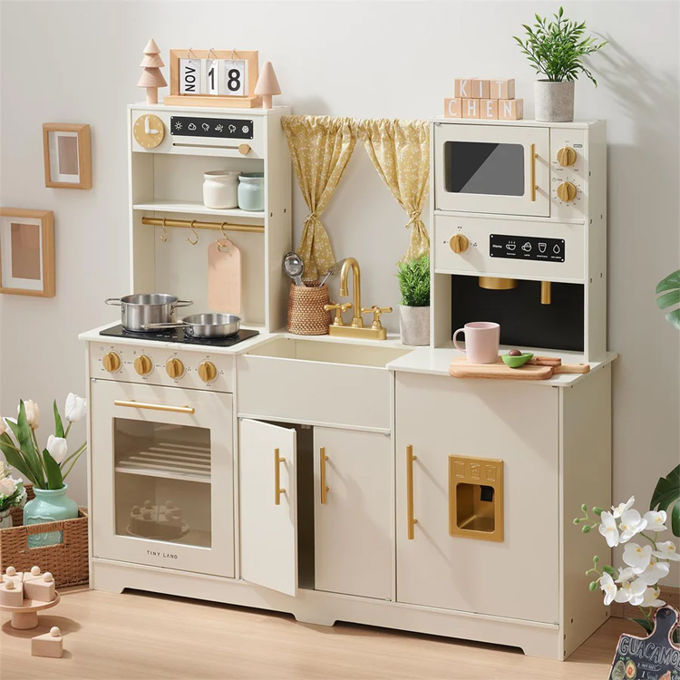Wooden Kids Play Kitchen Set with Realistic Appliances