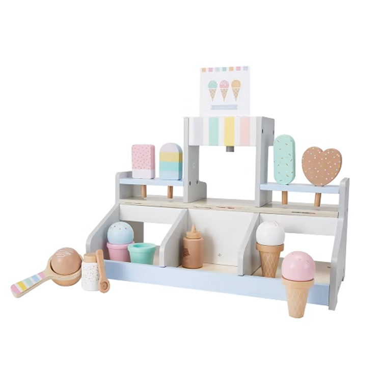 Wooden Ice Cream Shop Play set with Colorful Dessert Toys