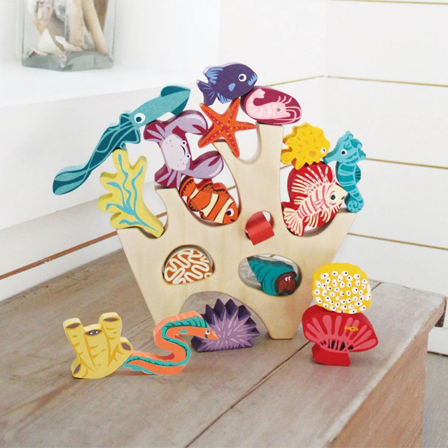 Wooden Ocean Coral Reef Stacking Toy with Marine Animal