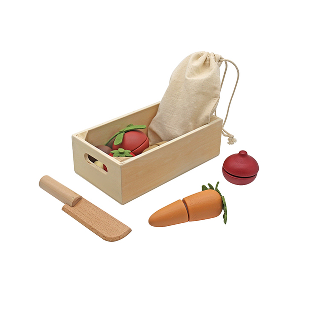 Wooden Vegetable Cutting Play Set and Storage Box