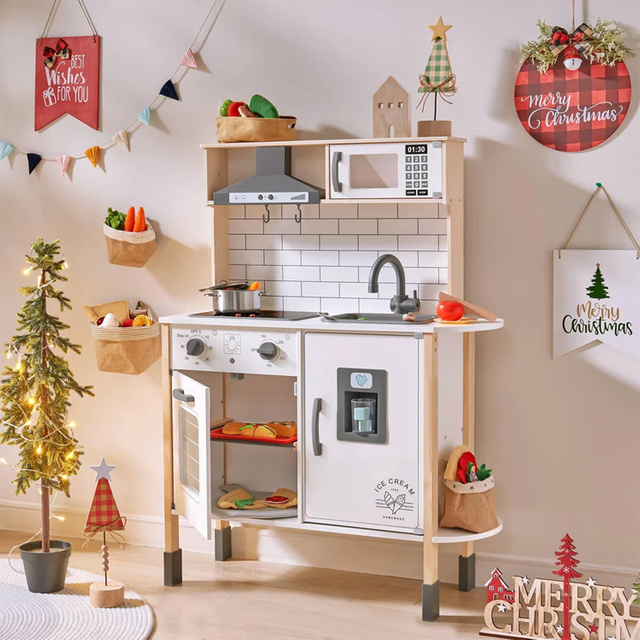 Wooden Kitchen Toy Set with Electronic Stove