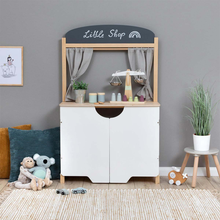 Wooden Kids Grocery Store Pretend Play Set with Chalkboard
