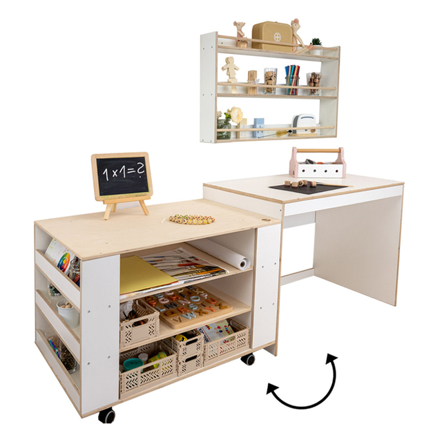 Wooden Convertible Kids Activity Table and Storage Unit with Shelf
