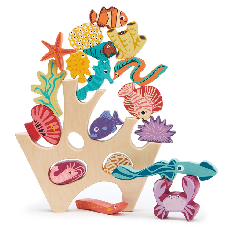 Wooden Ocean Coral Reef Stacking Toy with Marine Animal