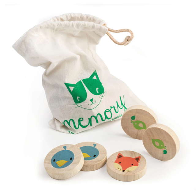 Wooden Animal Memory Game Coin with Portable Cloth Bag
