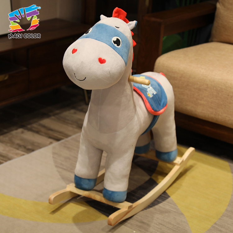 Cute Plush Horse Rocking Toy with Wooden Base for Kids
