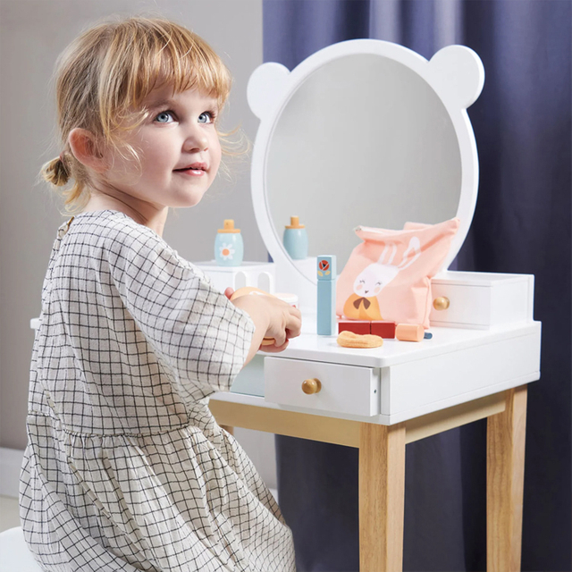 Girs White Wooden Makeup Table with Chair