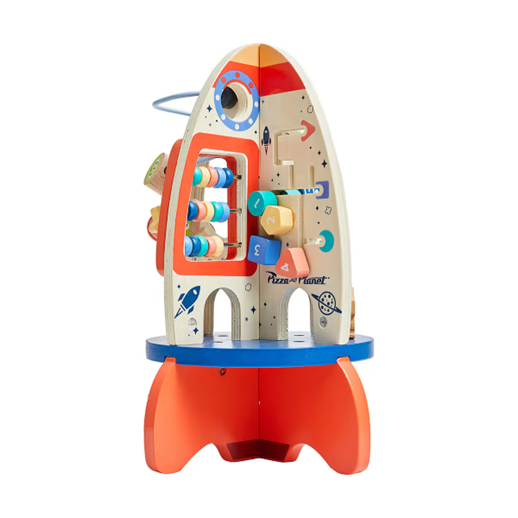 Wooden Rocket Activity Toy for Kids with Abacus & Space Elements