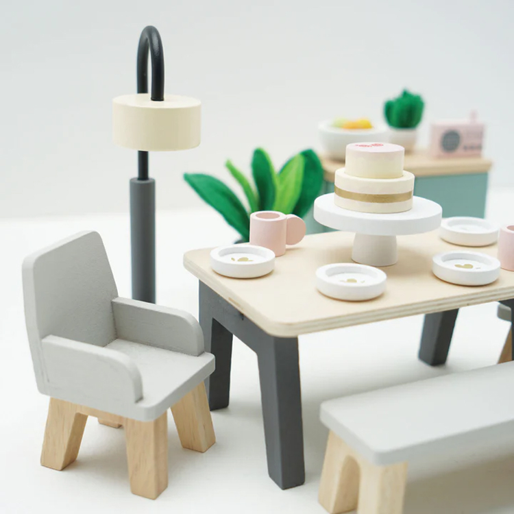 Mini Wooden Dining Room Furniture Set for Dollhouse