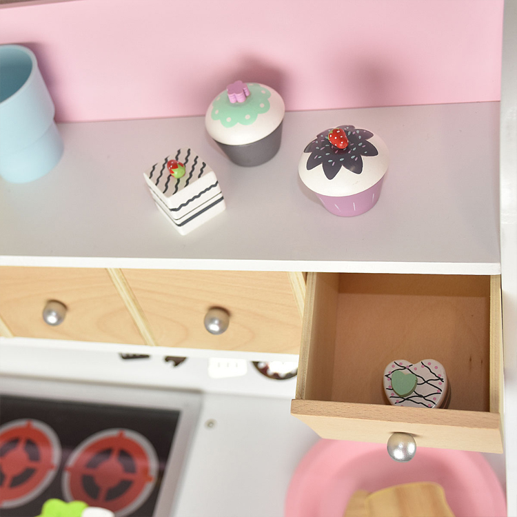 Pink Wooden L-Shaped Kids Play Kitchen Set with Chalkboard