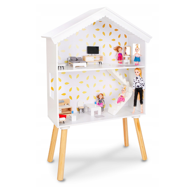 Modern Wooden Dollhouse for Kids with Mini Furniture