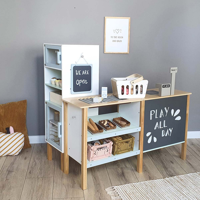  Wooden Kids Pretend Play Grocery Store Set with Chalkboard and Cash Register