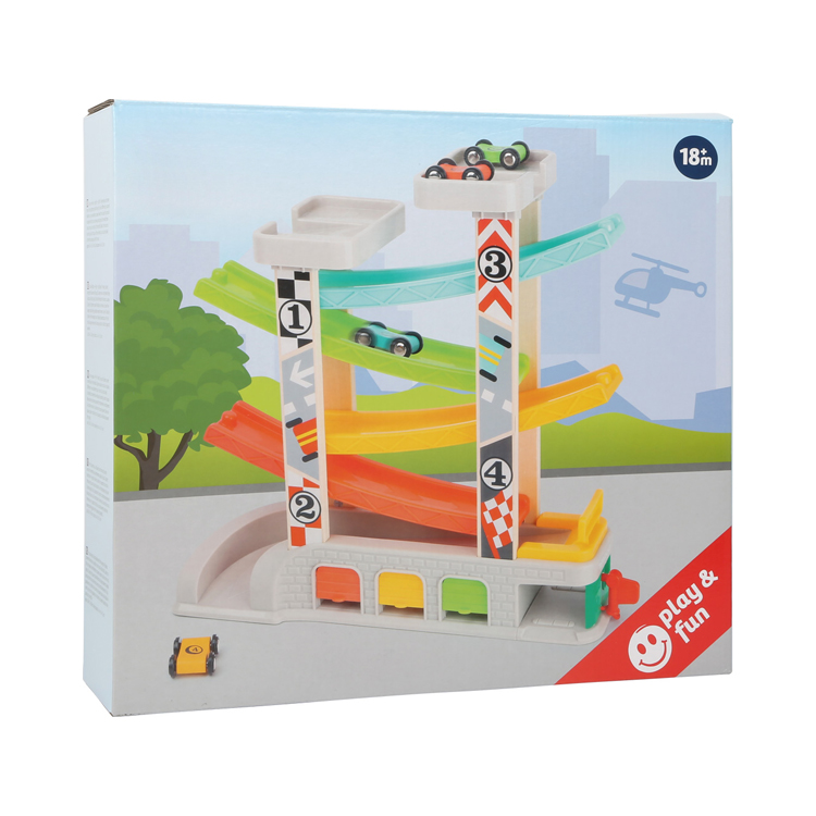 Wooden Ramp Racer Toy with Multiple Tracks and Cars