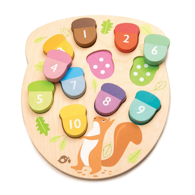 Wooden Squirrel Number Puzzle Toy for Kids' Counting Learning