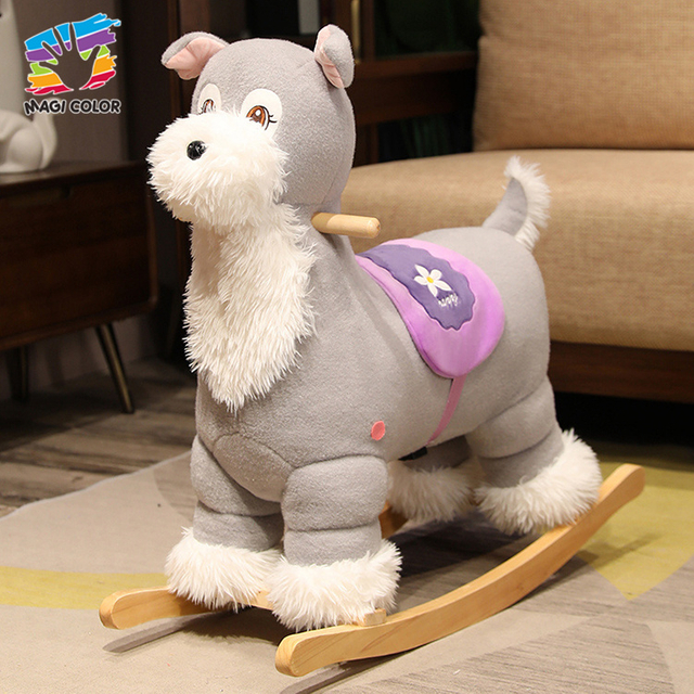 Plush Dog Rocking Horse for Kids with Wooden Base