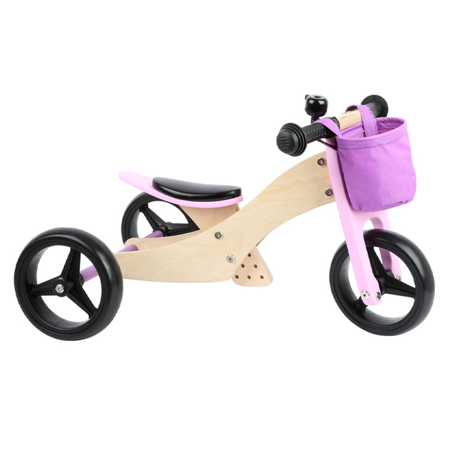 Wooden Kids Tricycle with purple and Storage Basket