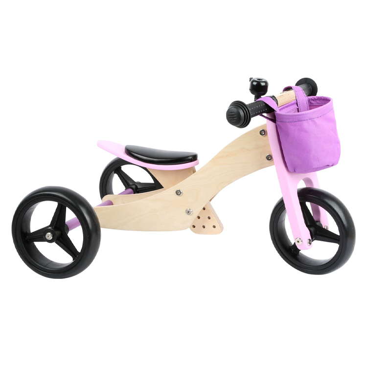 Wooden Kids Tricycle with purple and Storage Basket