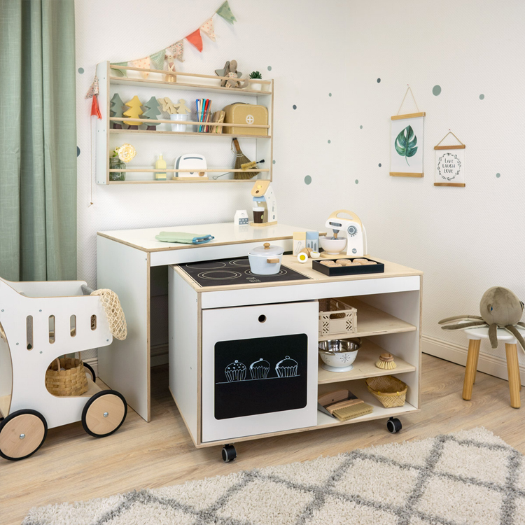 Wooden Convertible Kids Play Kitchen And Storage Rack, Dining Table 