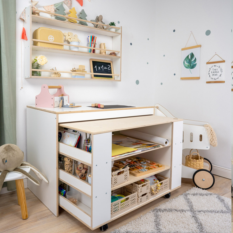 Wooden Convertible Kids Activity Table and Storage Unit with Shelf